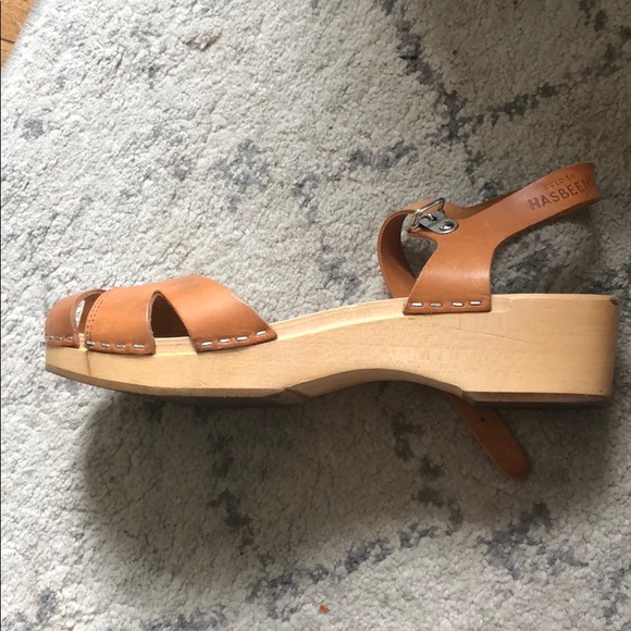 Swedish Hasbeens Suzanne Leather Wooden Sandals 41 - Picture 4 of 9